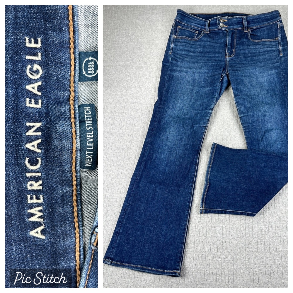 American Eagle Kick Bootcut Jeans Women 12 Short 32X28 1/2 Blue Stretch Mid Rise
